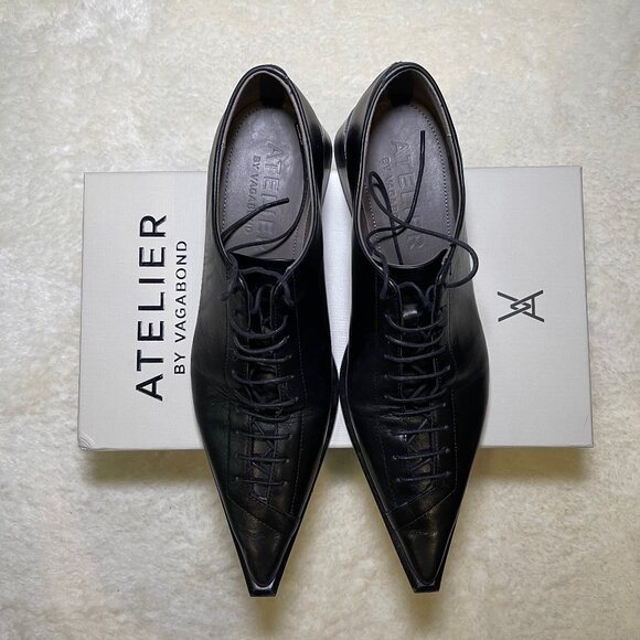 Vagabond Atelier Samira Lace-up Pointed Toe Shoes in Black, Size US 9 EU 39 - Picture 1 of 11